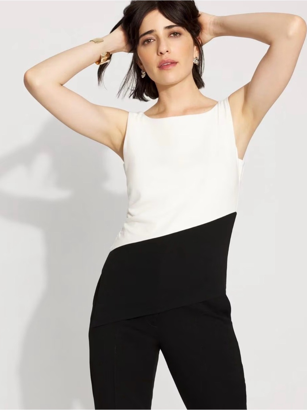 White House Black Market White and Black Colorblock Sleeveless Tank